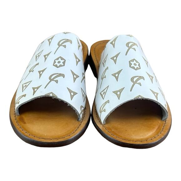 Re Ferdinando Vero Cuoio Men\'s white  Leather Slides sandal shoes